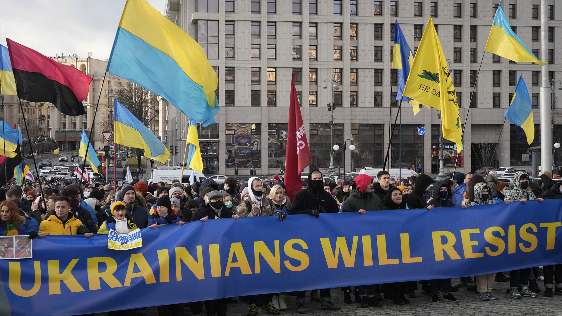 Des Ukrainiens manifestant contre les tensions avec la Russie.
