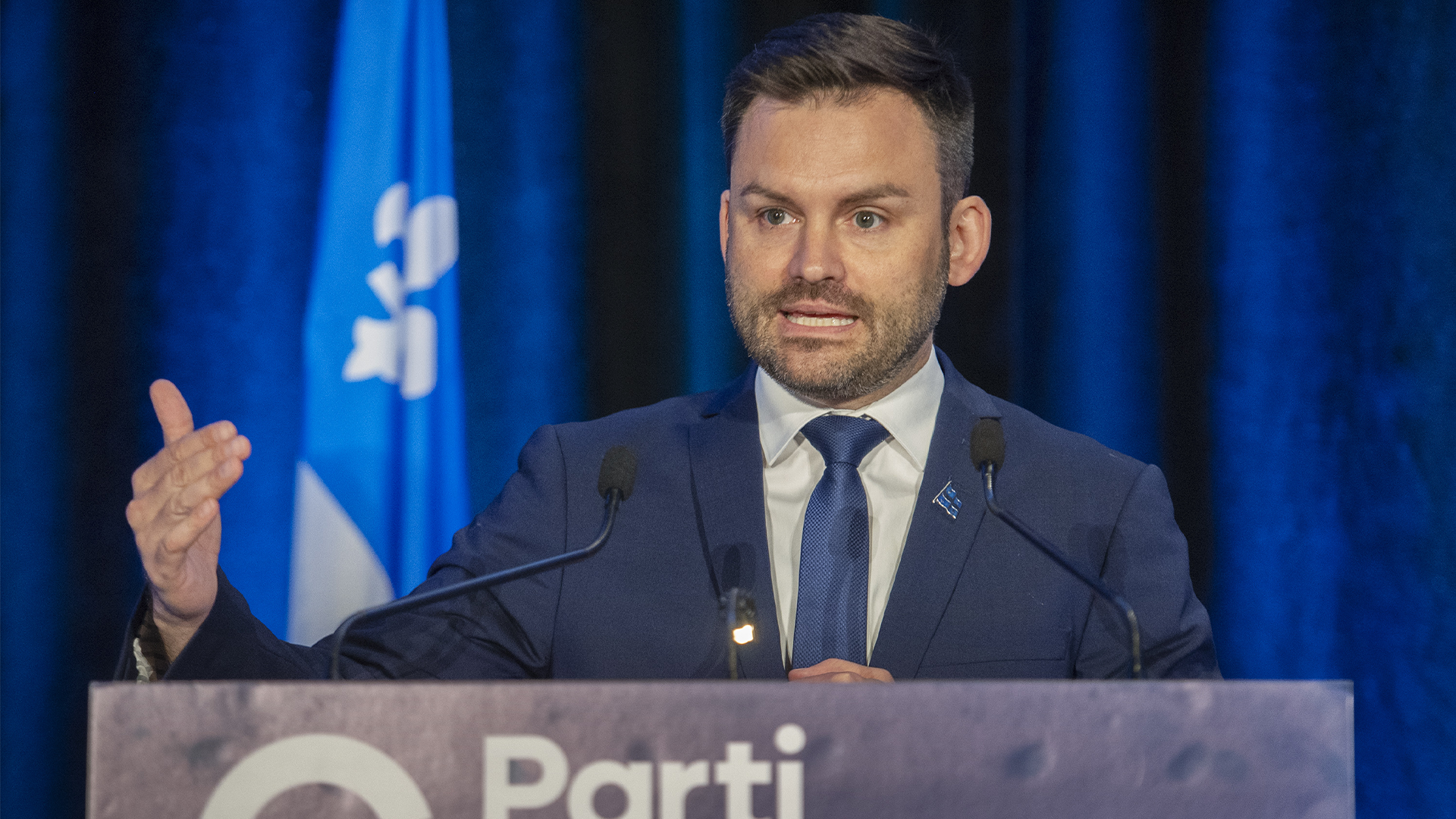 Le chef du Parti québécois, Paul St-Pierre Plamondon, lors du congrès du parti.