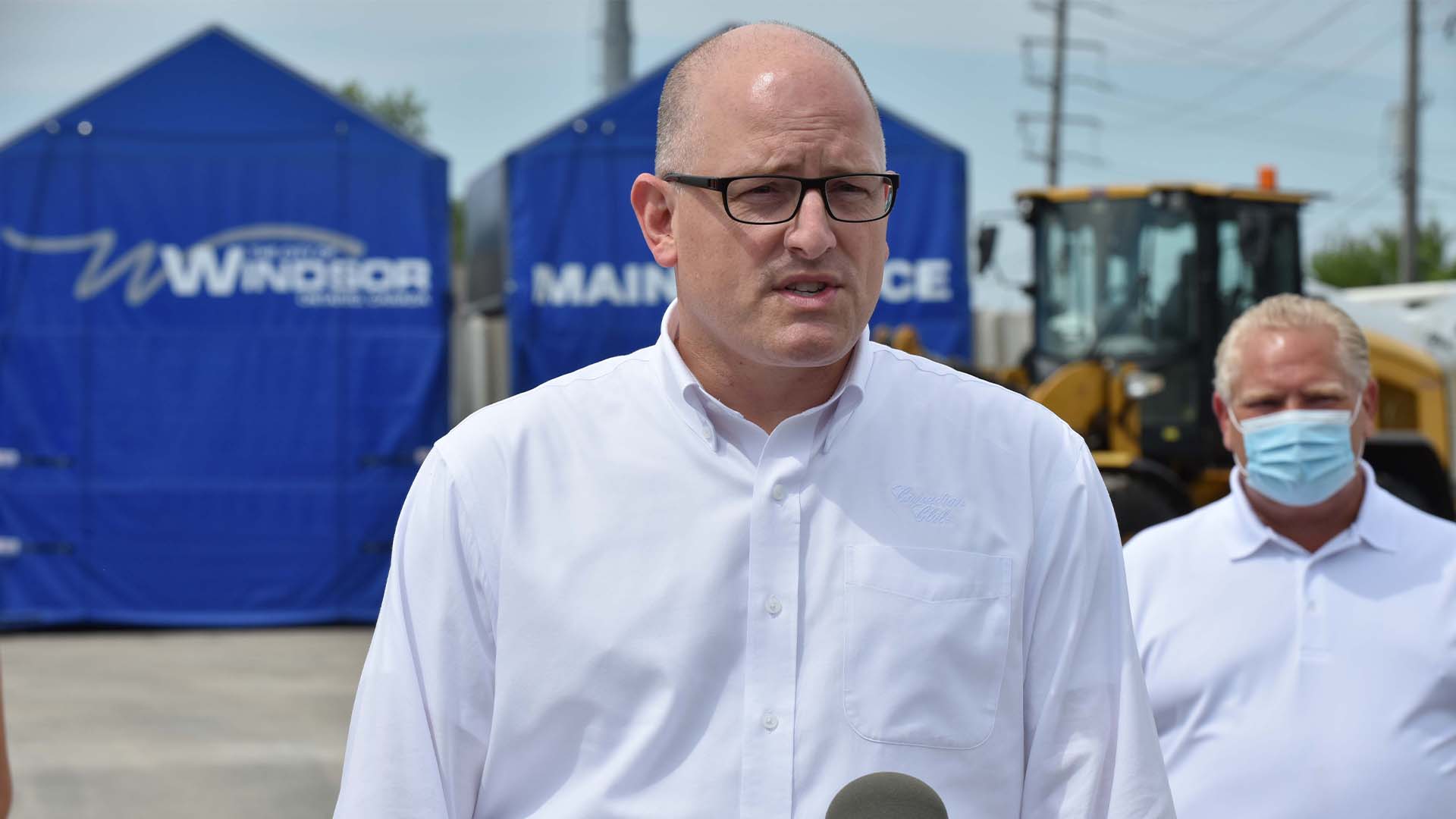 Le maire de Windsor, Drew Dilkens, lors d'une conférence de presse le jeudi 13 août 2020. 