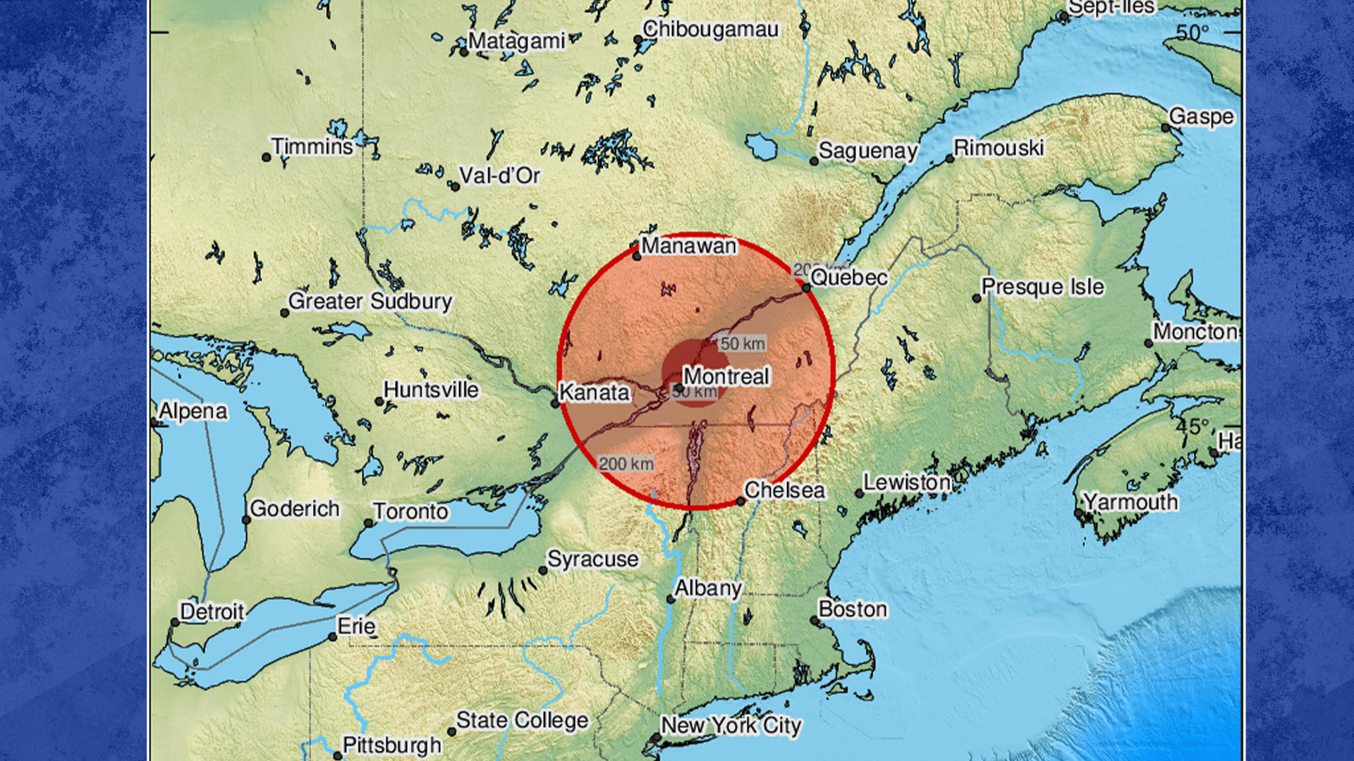 Un tremblement de terre de magnitude 3 aurait frappé la région Grand Montréal, selon l'Institut d'études géologiques des États-Unis (CSEM), lundi.