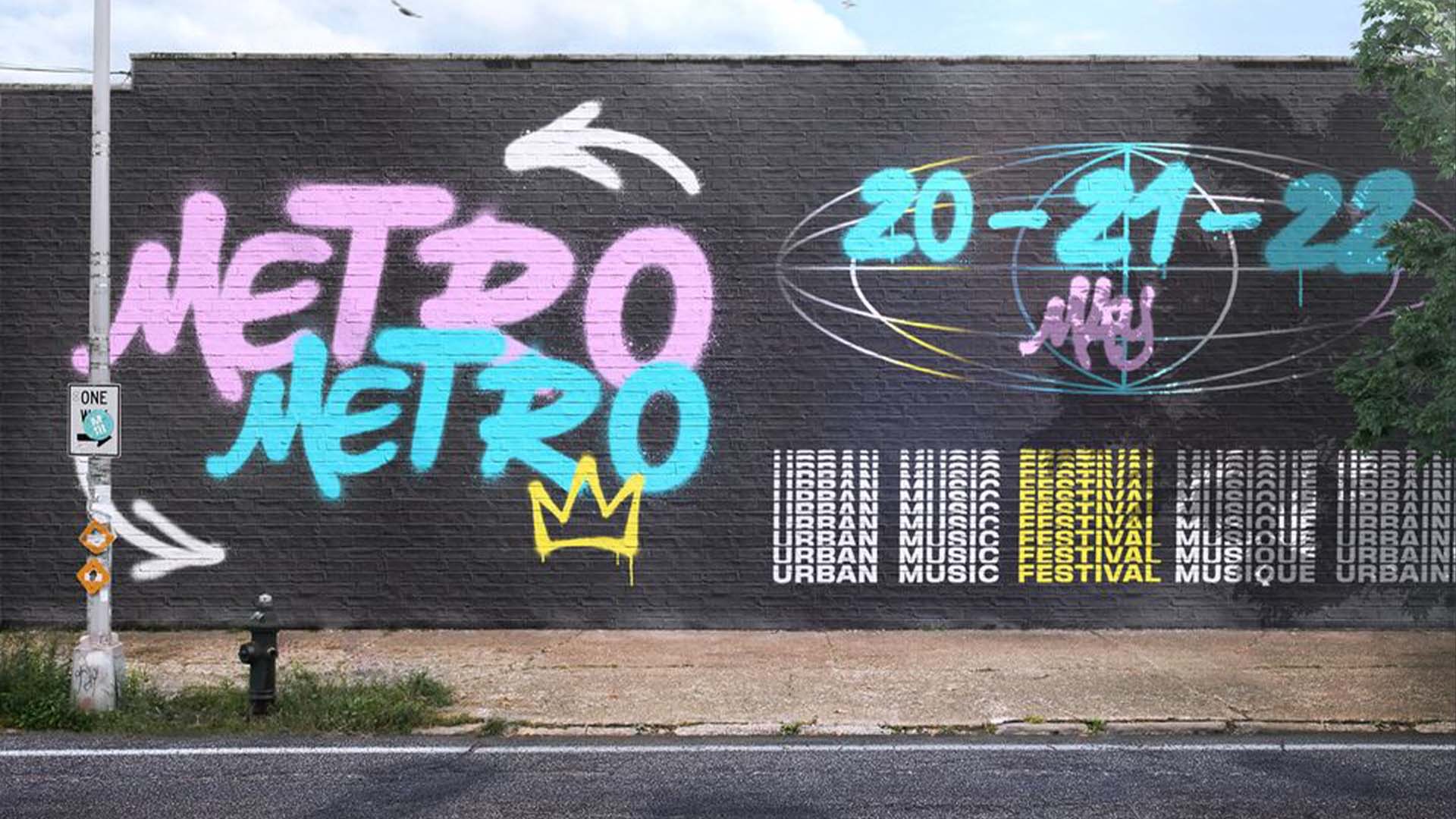 Une murale à l'effigie du festival de musique Metro Metro à Montréal, en 2022.