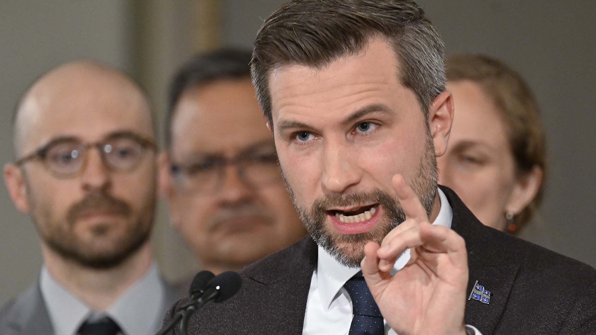 Gabriel Nadeau-Dubois, leader parlementaire de Québec solidaire (QS), lors du bilan de fin de session parlementaire à l'Assemblée nationale, le 9 juin 2023.