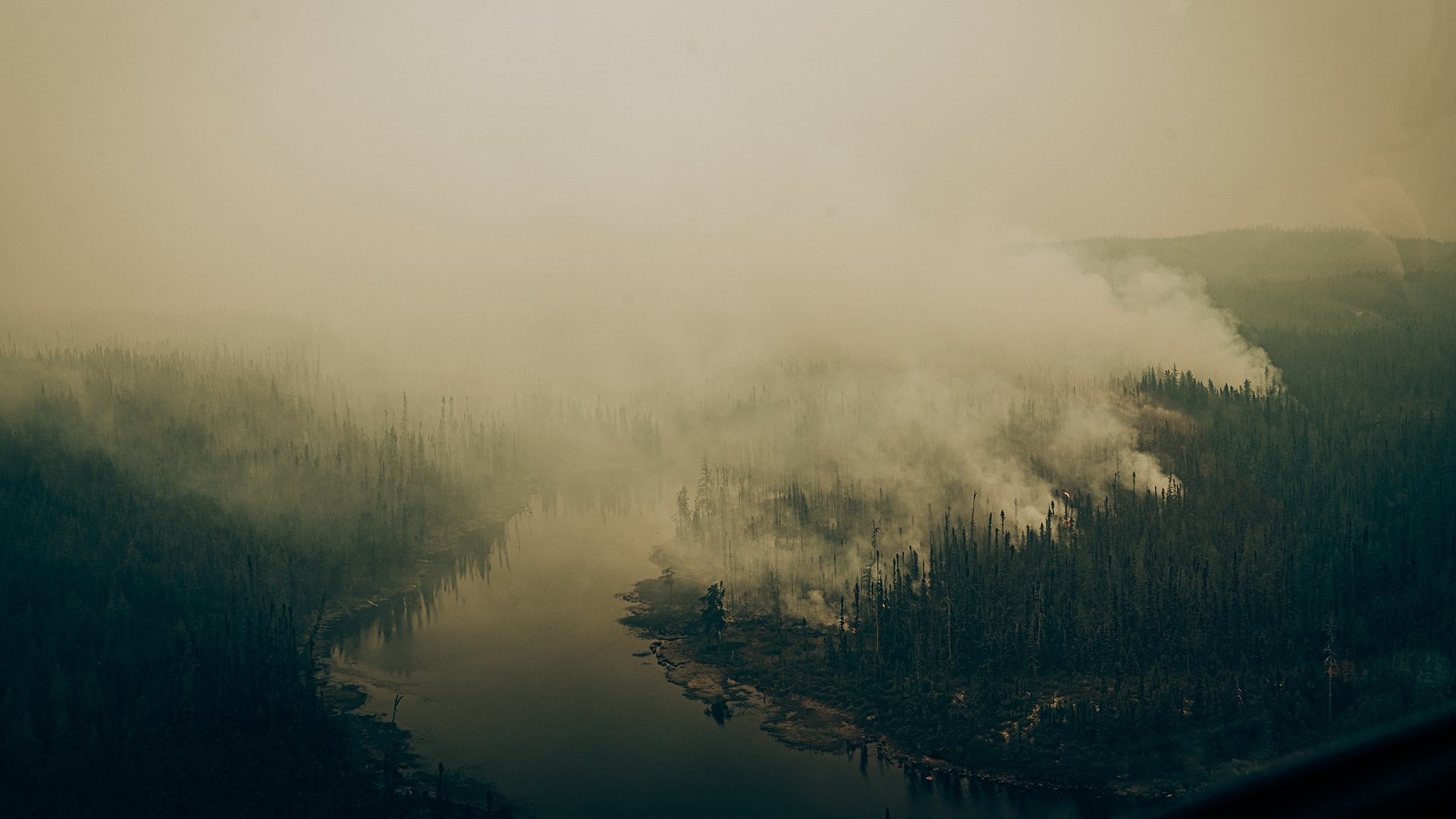 Un feu de forêt brûle dans la Baie Penicouane à Jamesie, au Québec, le 4 juin 2023. 