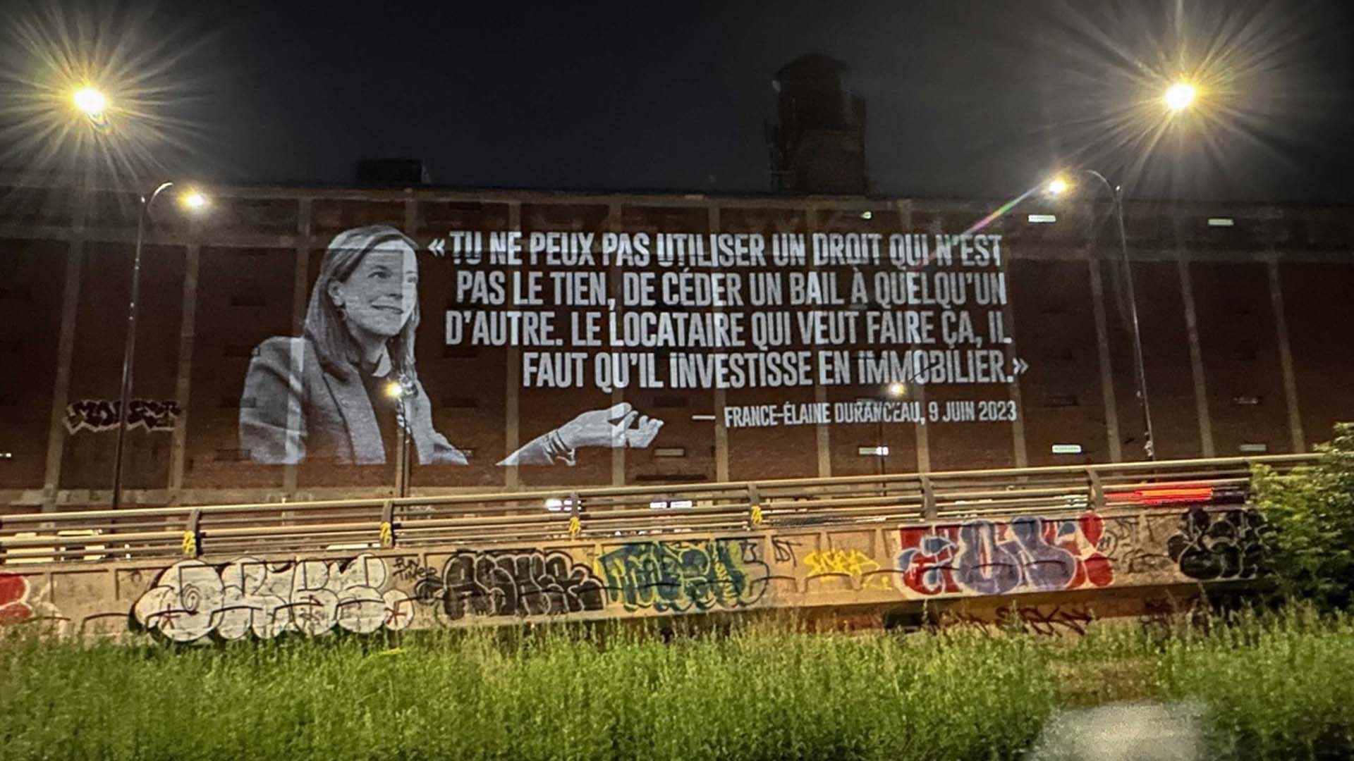 Tirée d’une publication Facebook | projections sur l’édifice industriel du 1, rue Van Horne Ouest).