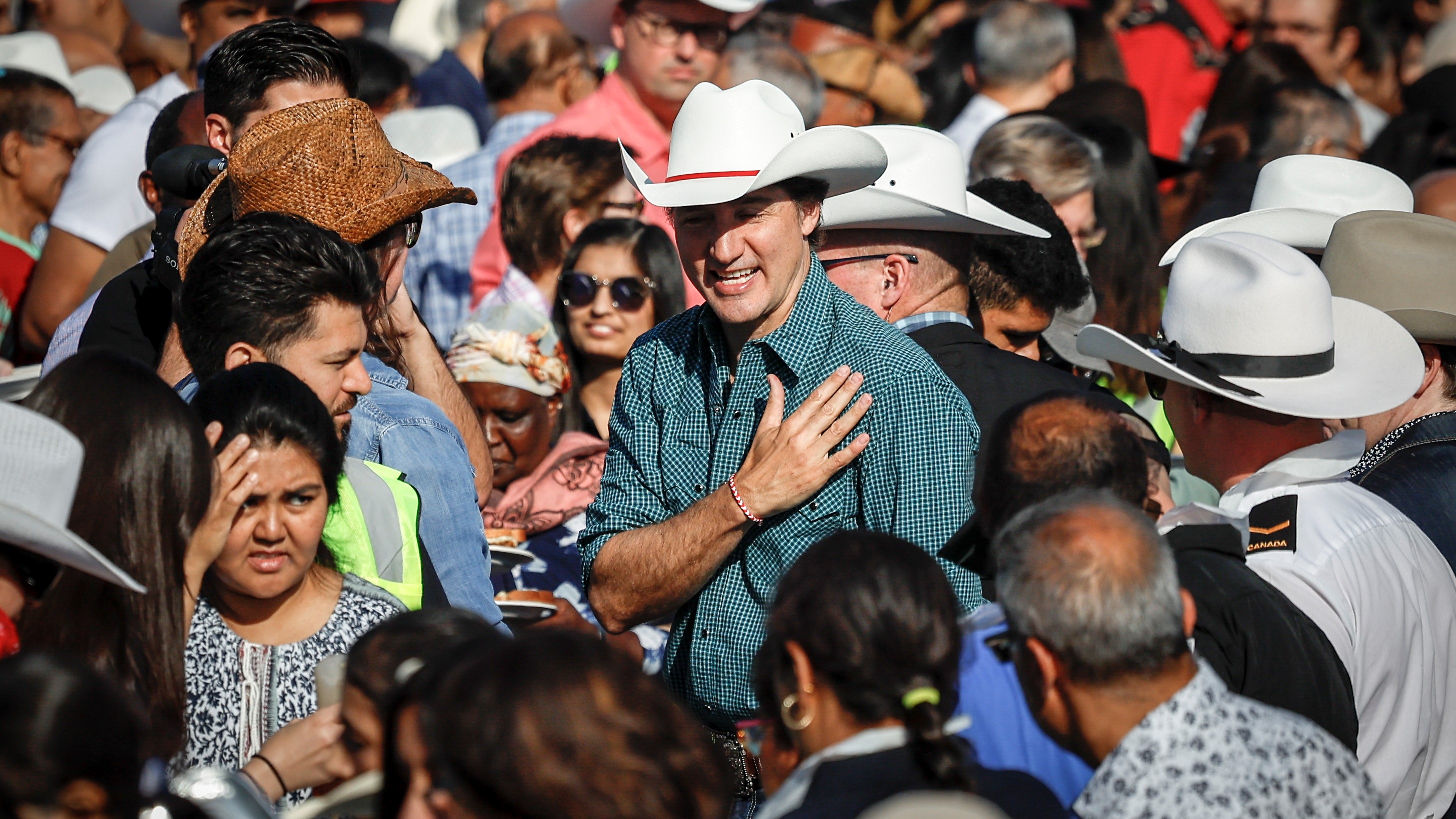 Prime Minister Justin Trudeau attends a Stampede pancake breakfast in Calgary, Saturday, July 8, 2023.THE CANADIAN PRESS/Jeff McIntosh