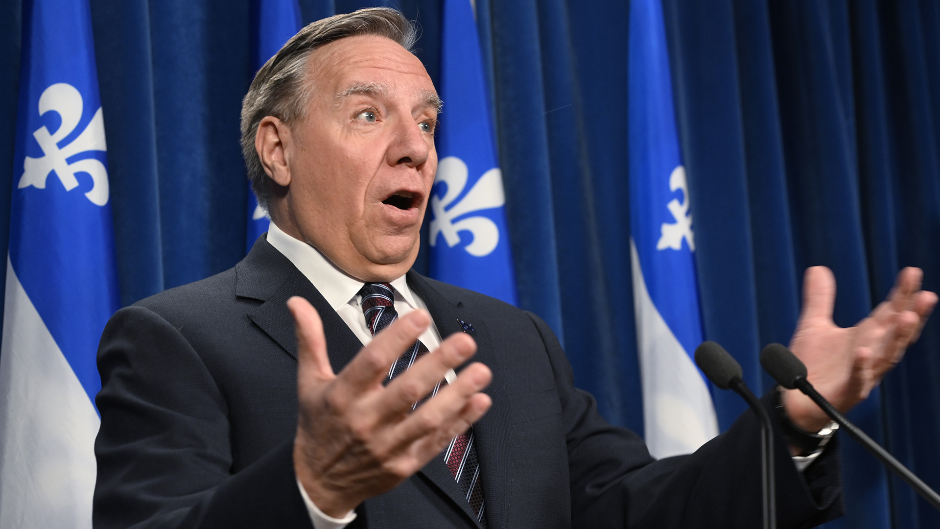 François Legault en point de presse à l'Assemblée nationale, le 17 octobre 2023.