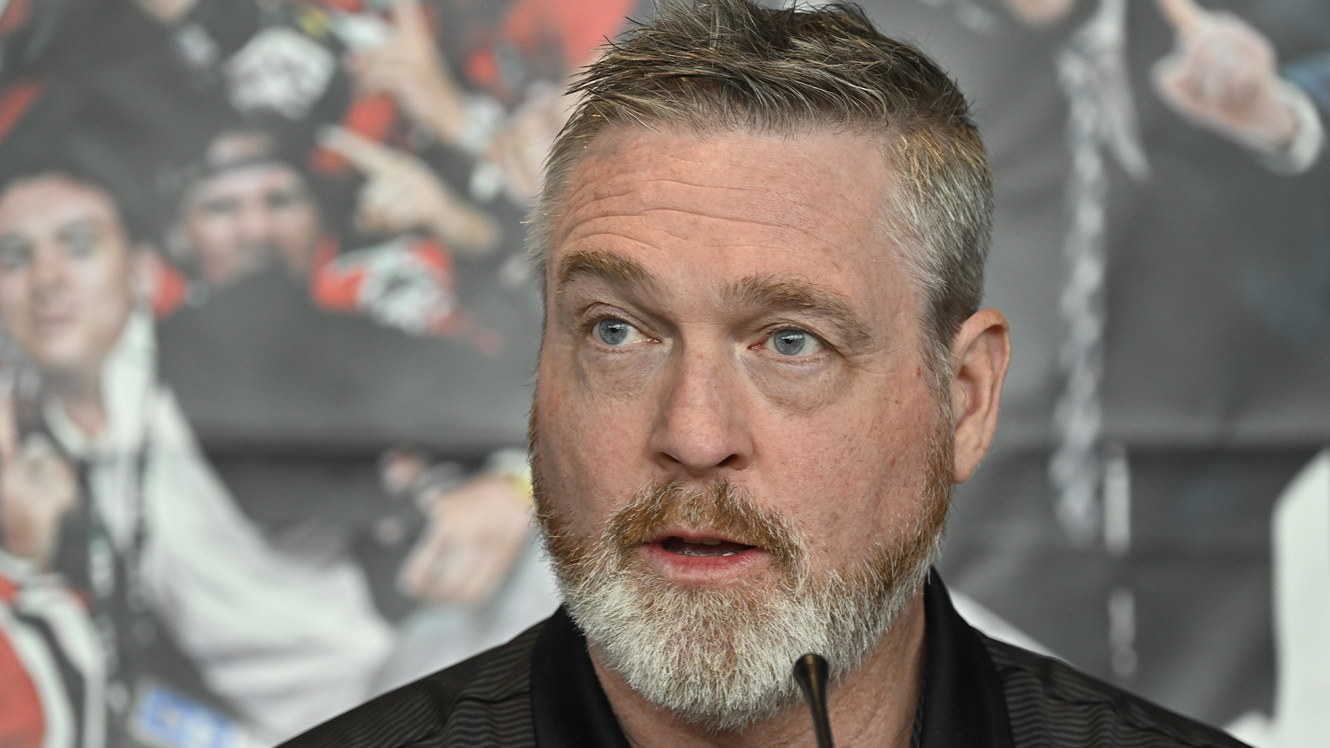 Le directeur général et entraîneur des Remparts de Québec, Patrick Roy, annonce sa retraite du hockey junior le mardi 13 juin 2023 au Centre Vidéotron à Québec.