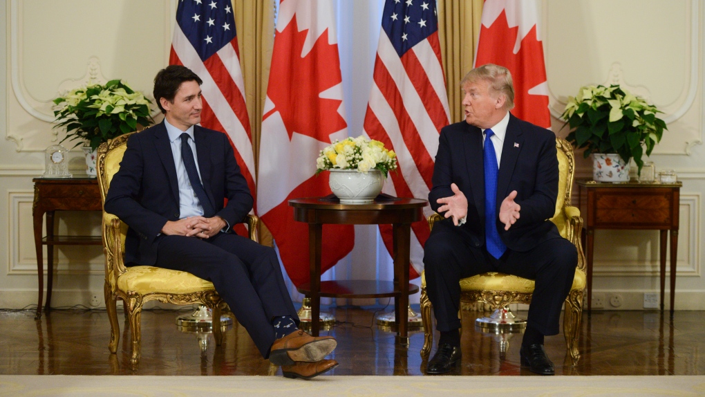 Le premier ministre Justin Trudeau rencontre le président américain Donald Trump à la Winfield House à Londres le mardi 3 décembre 2019.