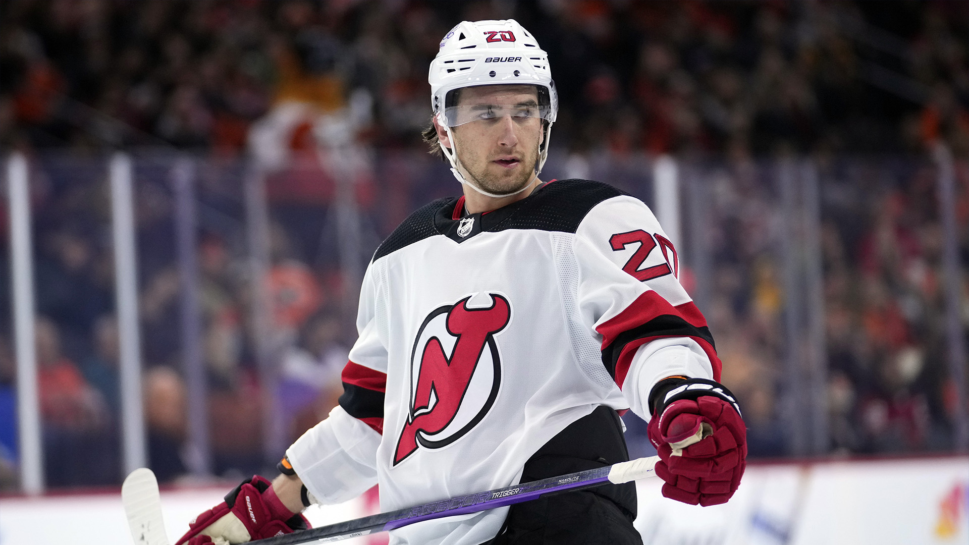 Michael McLeod des New Jersey Devils le jeudi 30 novembre 2023, à Philadelphie.