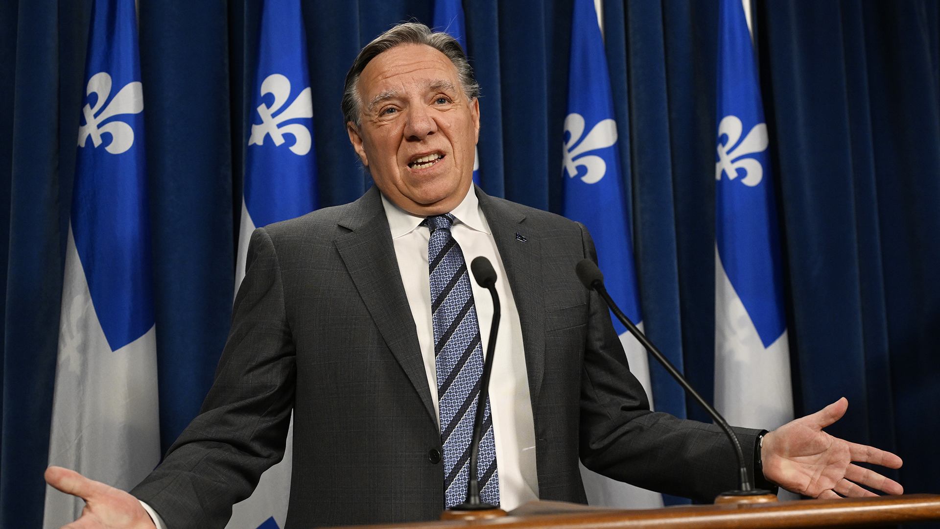 François Legault en point de presse à l'Assemblée nationale le 1er février 2024.