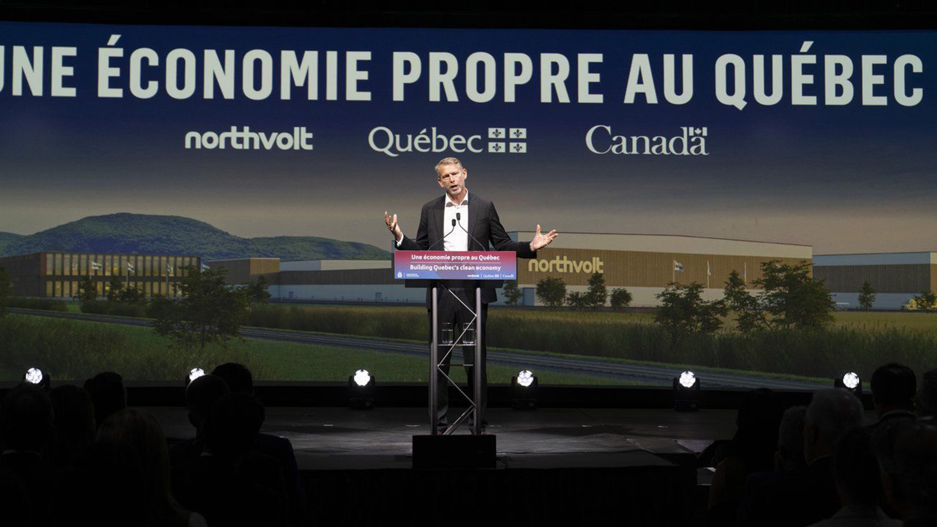 Peter Carlsson, PDG de Northvolt, lors de l'annonce de l'arrivée de son usine de batterie en Montérégie, en septembre 2023.