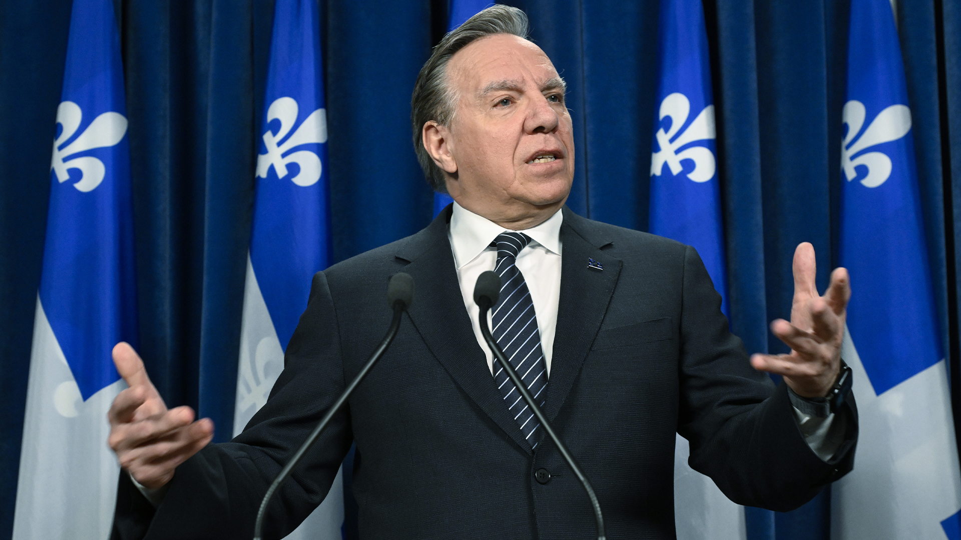 Le premier ministre du Québec, François Legault, prend la parole, le 2 mai 2024.