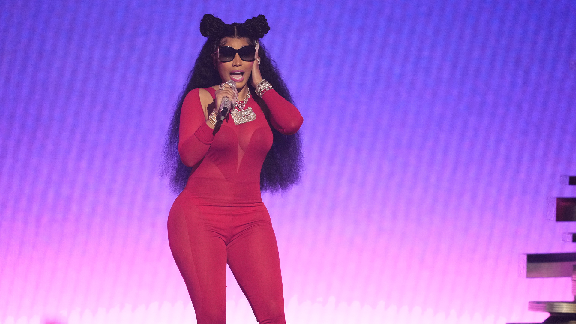 Nicki Minaj se produit lors des MTV Video Music Awards, le 12 septembre 2023.