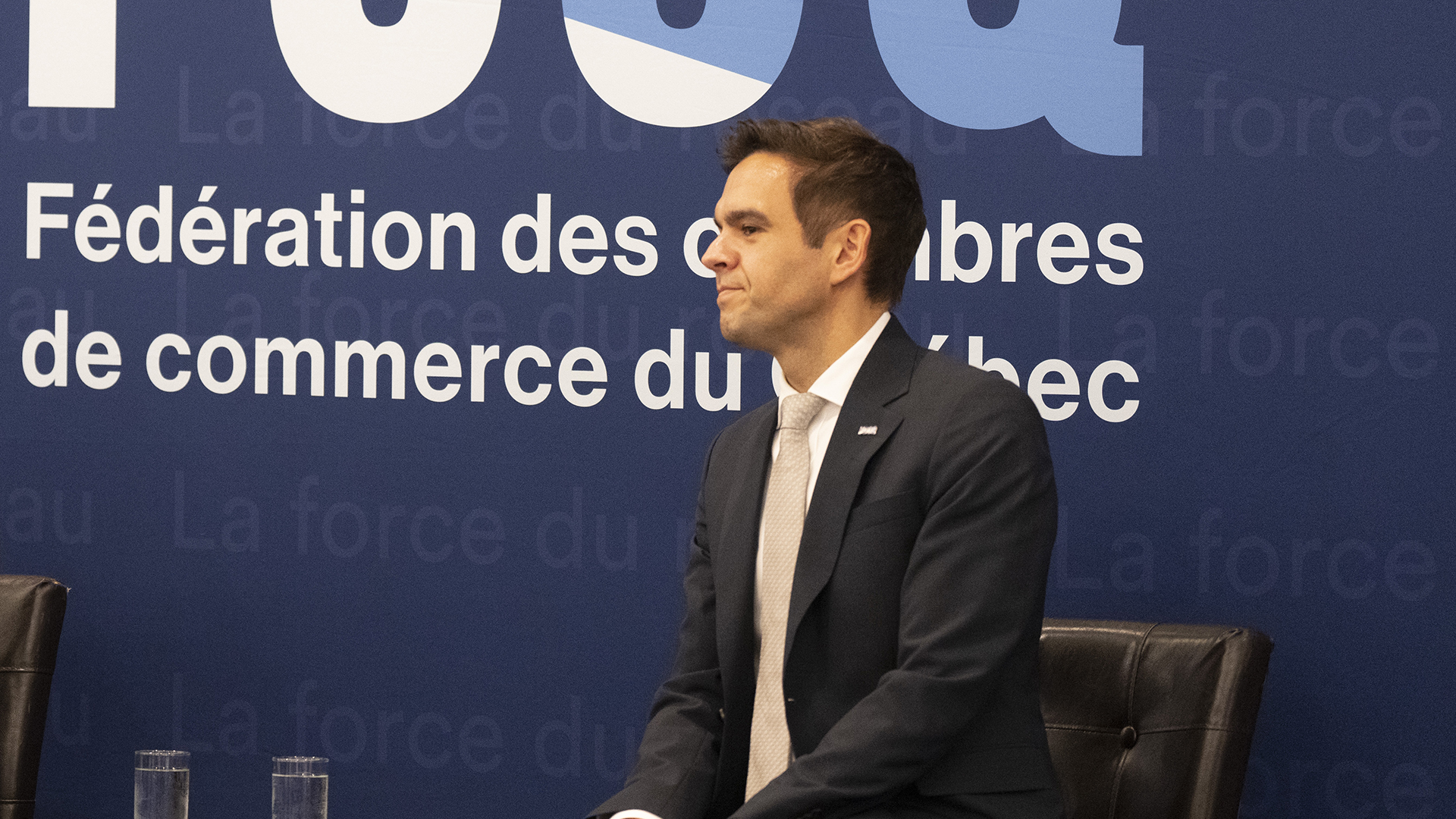 Charles Milliard, PDG de la FCCQ, lors d'une allocution à Montréal en octobre 2023.