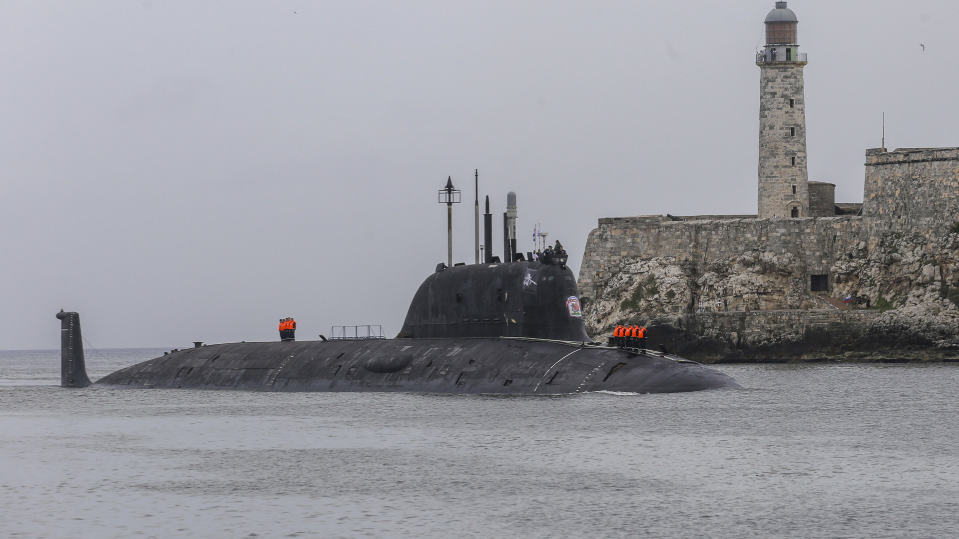 Le sous-marin russe à propulsion nucléaire Kazan arrive au port de La Havane, Cuba, mercredi 12 juin 2024. 