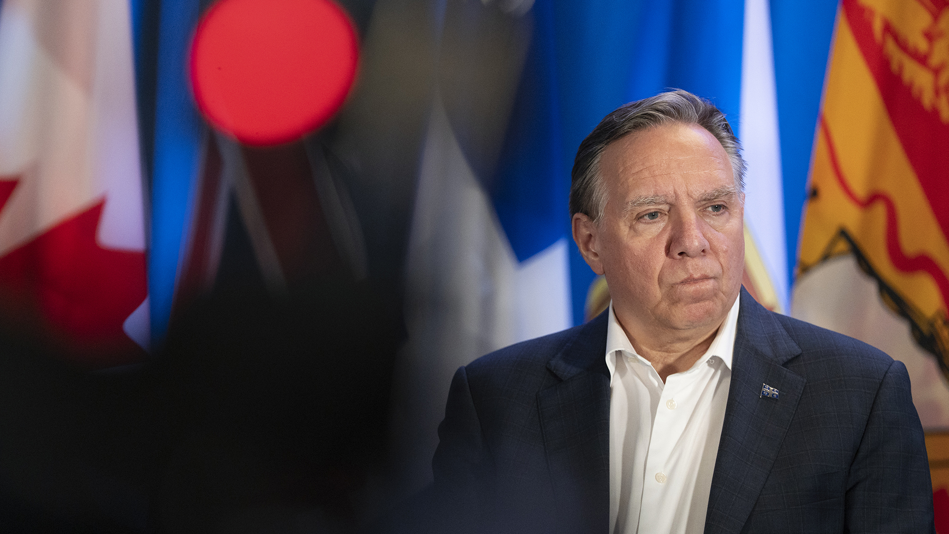 Le premier ministre du Québec, François Legault, prend part à une conférence de presse à l'occasion d'une réunion du Conseil de la fédération, le mardi 16 juillet 2024 à Halifax.