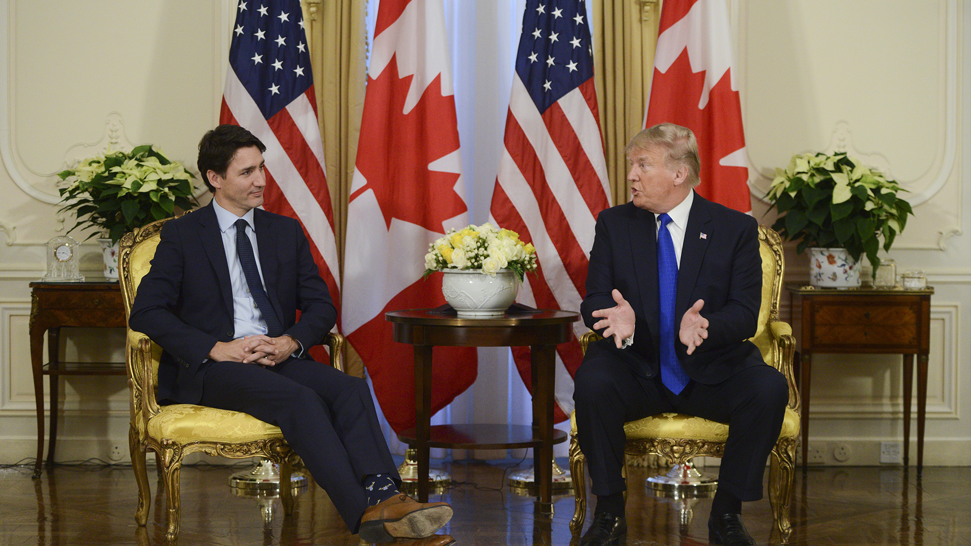 Le premier ministre Justin Trudeau rencontre le président américain Donald Trump à Winfield House, à Londres, le mardi 3 décembre 2019. 