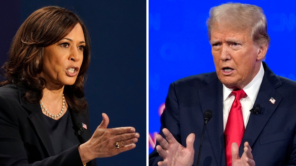 Kamala Harris, qui était alors candidate à la vice-présidence en 2020, et le candidat républicain et ancien président Donald Trump en juin 2024.