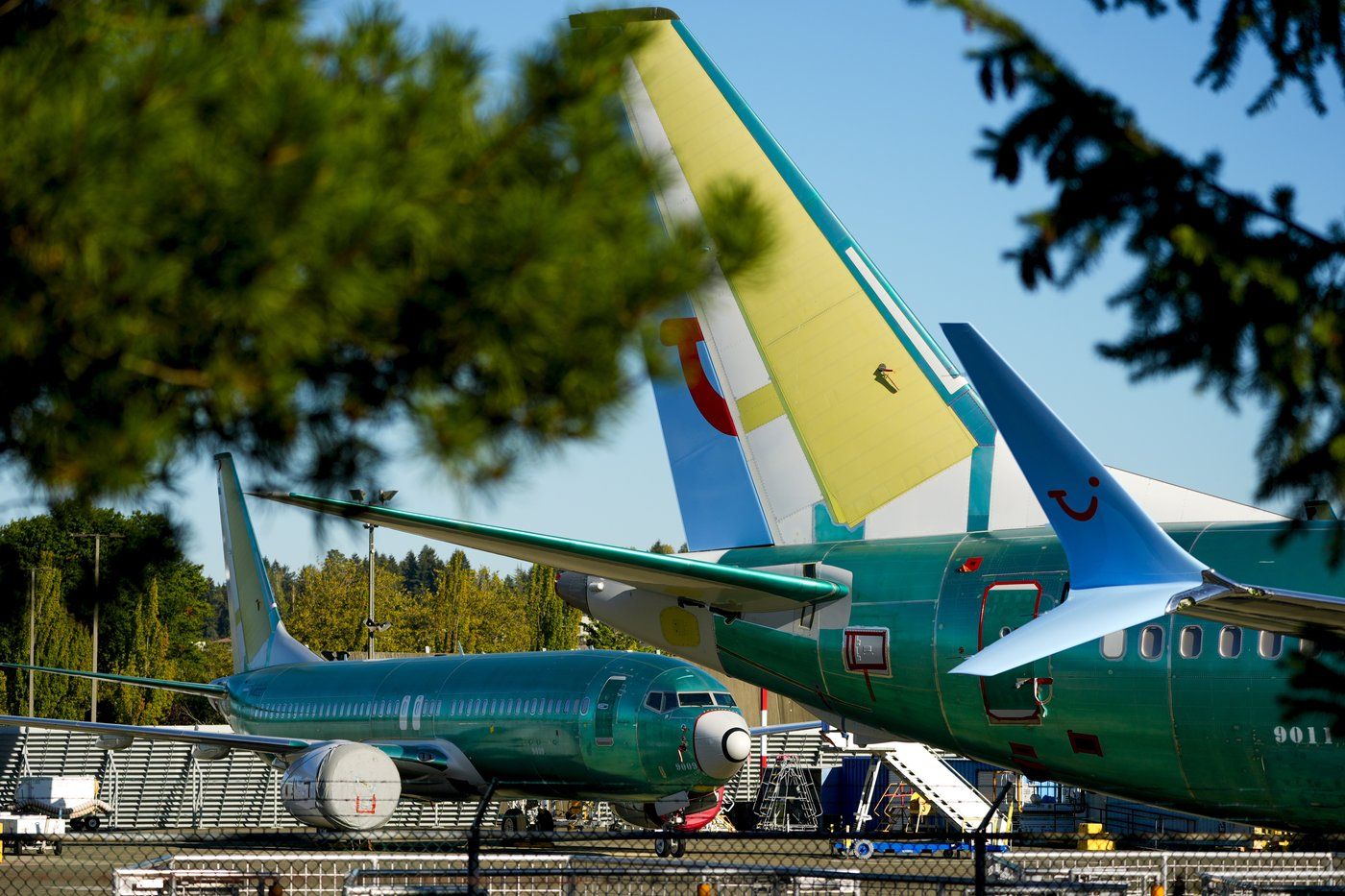 Des Boeing 737 Max non peints sont visibles le 24 septembre 2024 dans les installations de la société à Renton, dans l'État de Washington. 