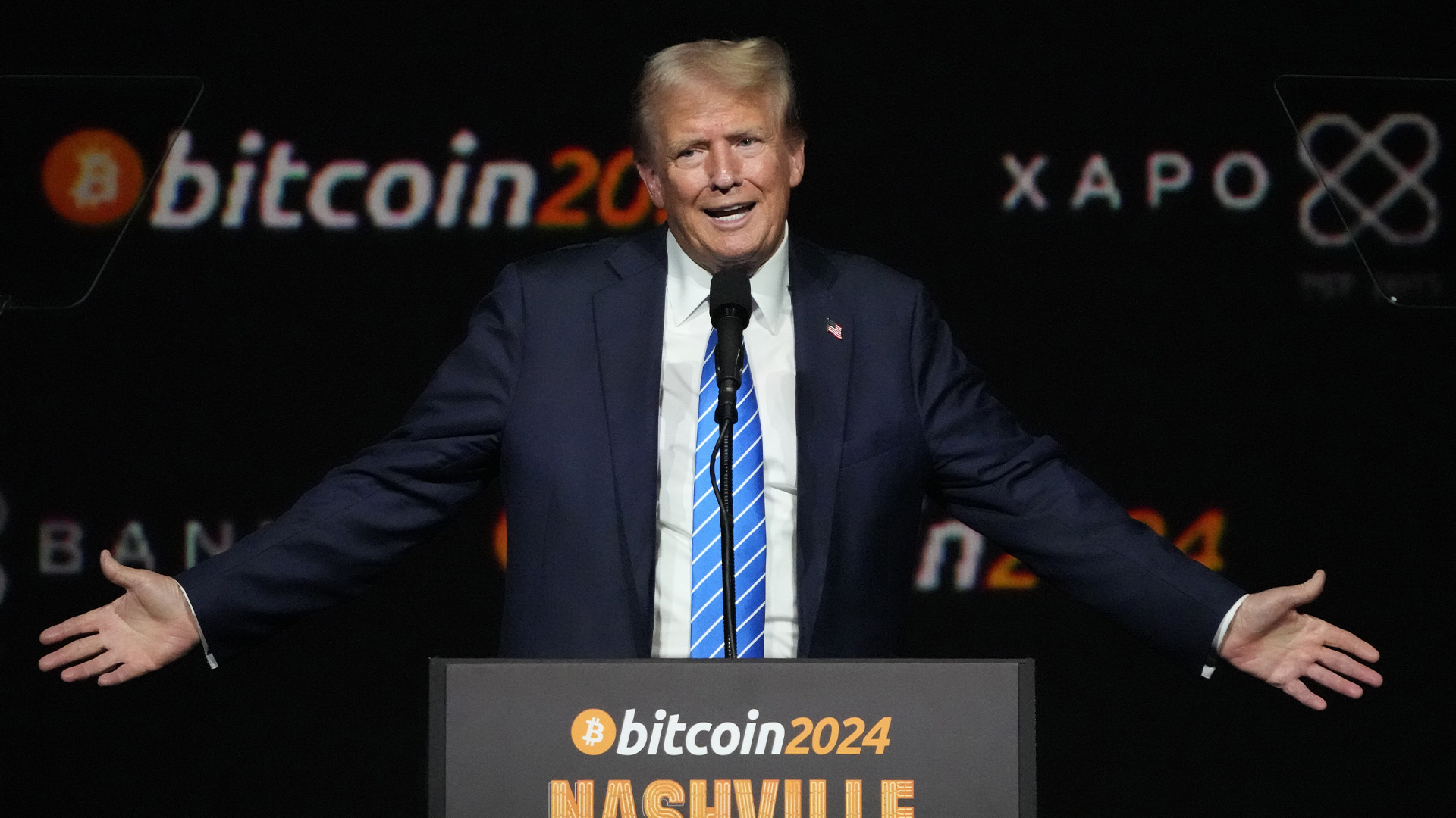 Donald Trump s'exprime lors de la conférence Bitcoin 2024, le 27 juillet 2024, à Nashville, Tennessee.