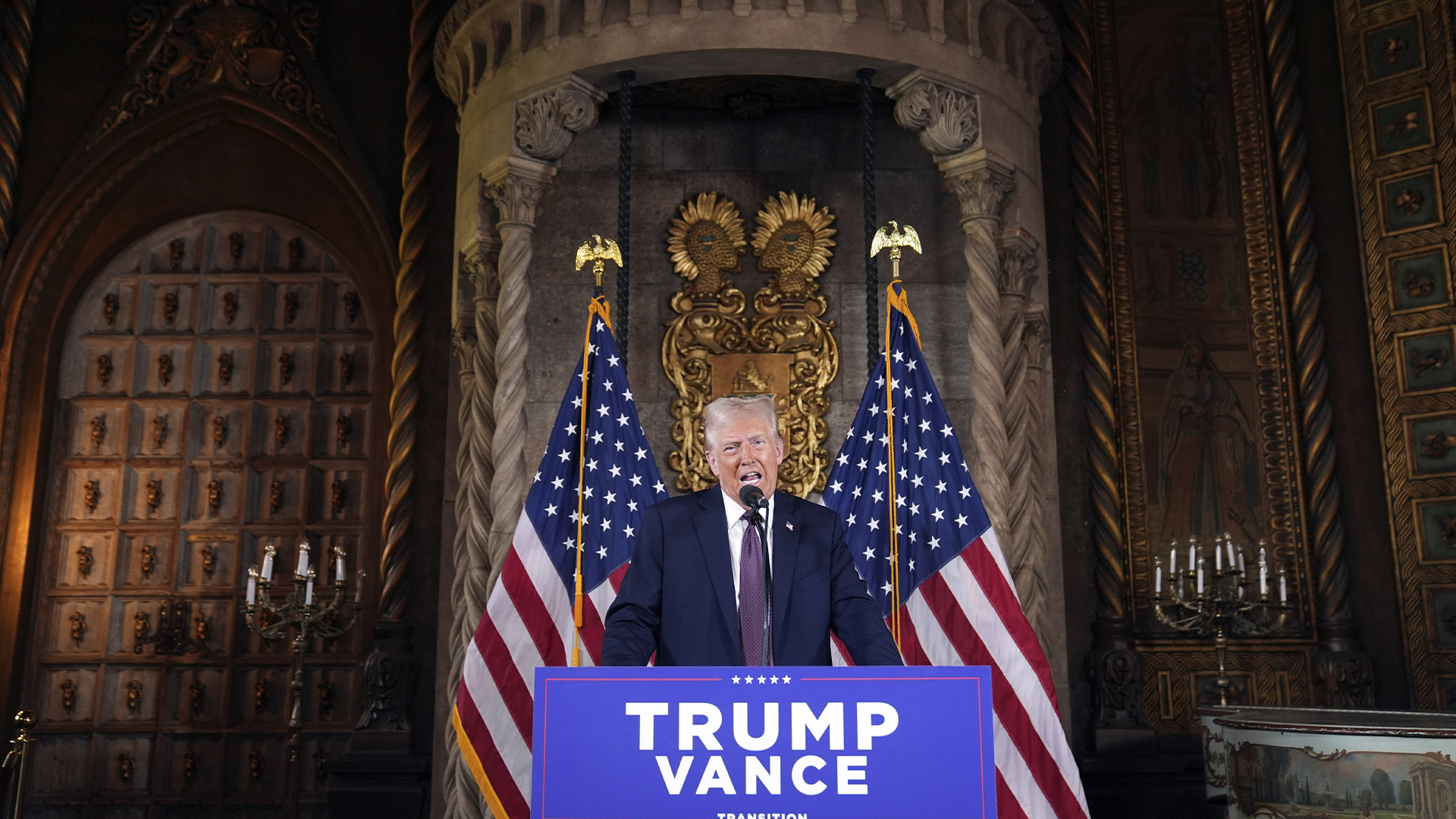 Le président élu Donald Trump s’exprime lors d’une conférence de presse à Mar-a-Lago, le 7 janvier 2025, à Palm Beach, en Floride. 