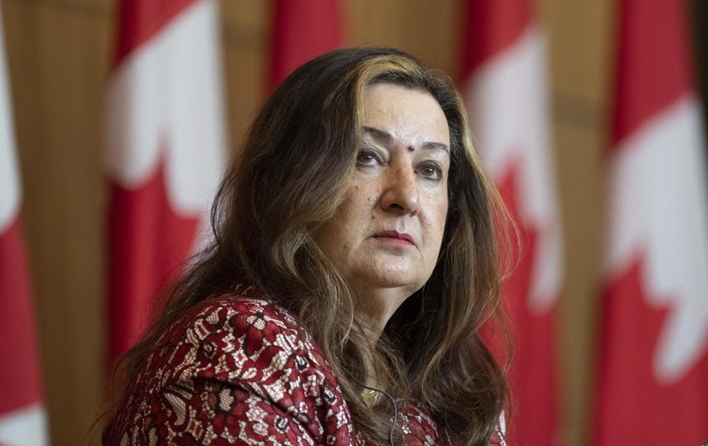 Sen. Salma Ataullahjan is seen during a news conference, Thursday, July 14, 2022, in Ottawa. Ataullahjan has persuaded her colleagues on the human-rights committee to hold hearings next month on rules that bar aid groups from working in Afghanistan. THE CANADIAN PRESS/Adrian Wyld