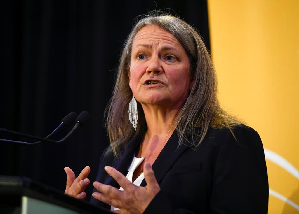 Kimberly Murray speaks after being appointed as Independent Special Interlocutor for Missing Children and Unmarked Graves and Burial Sites associated with Indian Residential Schools, at a news conference in Ottawa June 8, 2022. A special appointee for unmarked graves says a federal decision to contract an international organization to engage with Indigenous communities on the issue lacks transparency and risks causing harm. THE CANADIAN PRESS/Justin Tang