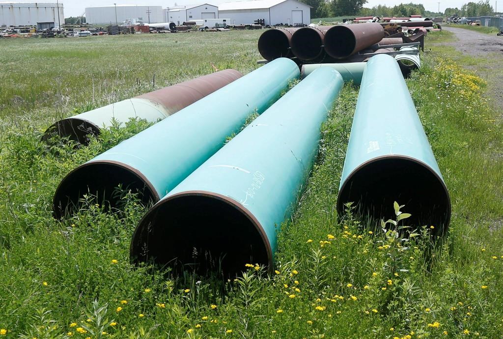 In this June 29, 2018, file photo, pipeline used to carry crude oil is shown at the Superior terminal of Enbridge Energy in Superior, Wisc. Enbridge wants a U.S. judge to confirm that its controversial Line 5 pipeline won’t be shut down before it can be rerouted around Indigenous territory in Wisconsin. THE CANADIAN PRESS/AP/Jim Mone