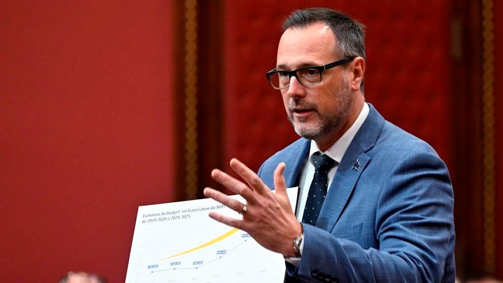 Quebec Minister Responsible for French language Jean-Francois Roberge during Question Period at the legislature in Quebec City, Thursday, Oct. 24, 2024. THE CANADIAN PRESS/Jacques Boissinot