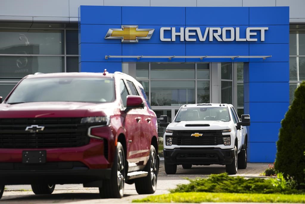 Automotive Consultants Inc. says February auto sales hit an all-time high for the month after jumping 24.4 per cent from last year. A Chevrolet vehicle logo is pictured on a car at an automotive dealership in Ottawa on Friday, Aug. 11, 2023. THE CANADIAN PRESS/Sean Kilpatrick