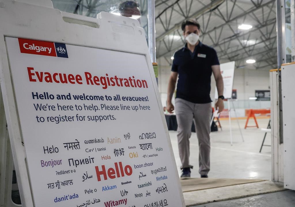 A reception centre is readied for wildfire evacuees forced from Jasper National Park in Calgary, Alta., Tuesday, July 23, 2024. Some residents of Jasper National Park who were trapped in traffic for hours while evacuating due to wildfires say they are feeling relieved they've found safety. THE CANADIAN PRESS/Jeff McIntosh