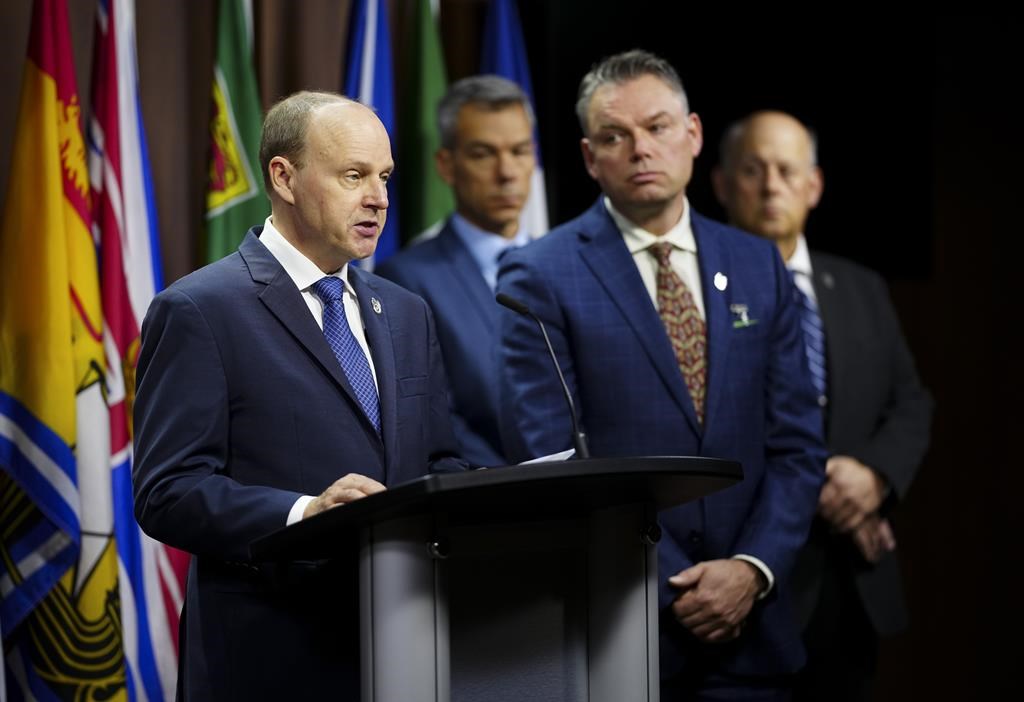 More than 9,000 workers at Canada's two major railways could be either on strike or locked out as of Thursday, disrupting supply chains relied upon by many industries. Paul Boucher, President, Teamsters Canada Rail Conference (TCRC) speaks during a press conference to announce the results of strike votes at Canadian National (CN) and Canadian Pacific Kansas City (CPKC) on Parliament Hill in Ottawa, Wednesday, May 1, 2024. THE CANADIAN PRESS/Sean Kilpatrick