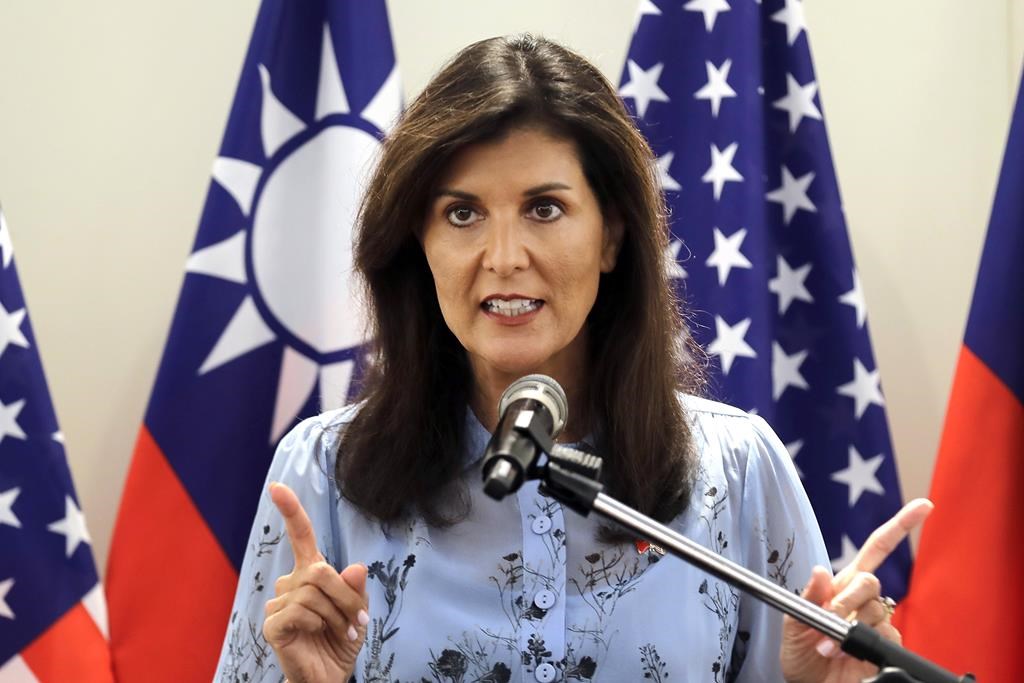 FILE - Nikki Haley, former United States Ambassador to the United Nations, speaks to media during her press conference before leaving Taipei, Taiwan, Saturday, Aug. 24, 2024. (AP Photo/Chiang Ying-ying, File)